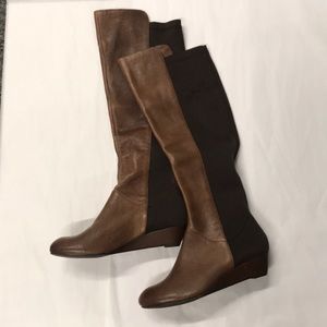 Two tone brown wedge boot
